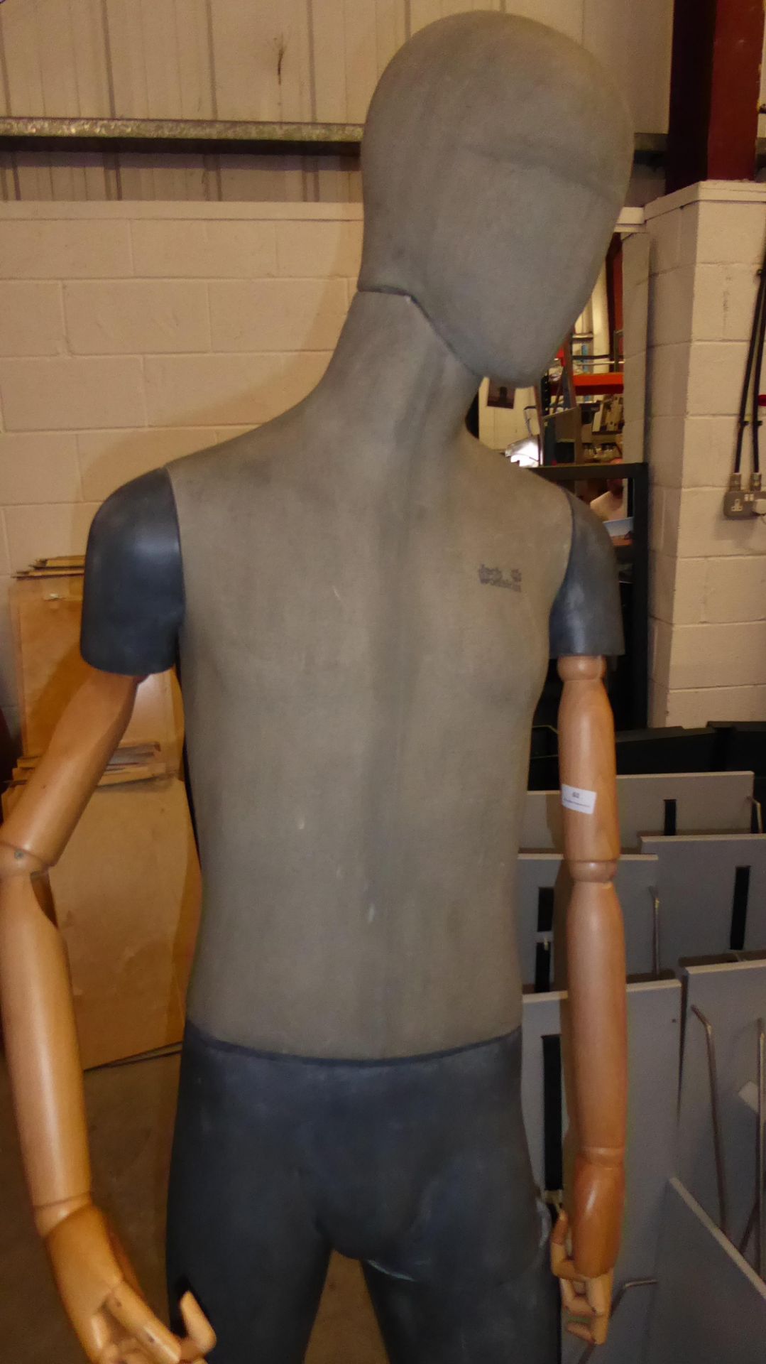 * Tall male mannequin, with wooden articulated arms and stand. - Image 2 of 3