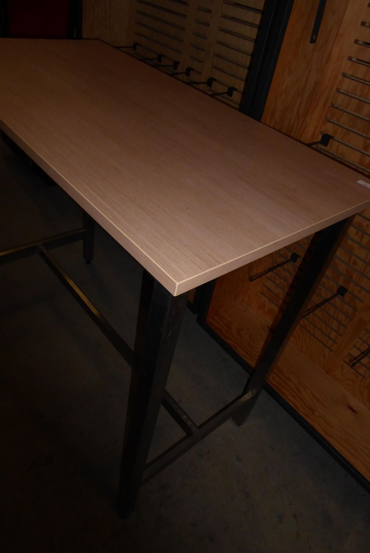 * high level shop display table, stainless steel finished legs with a pleasant wood effect top. - Image 3 of 3