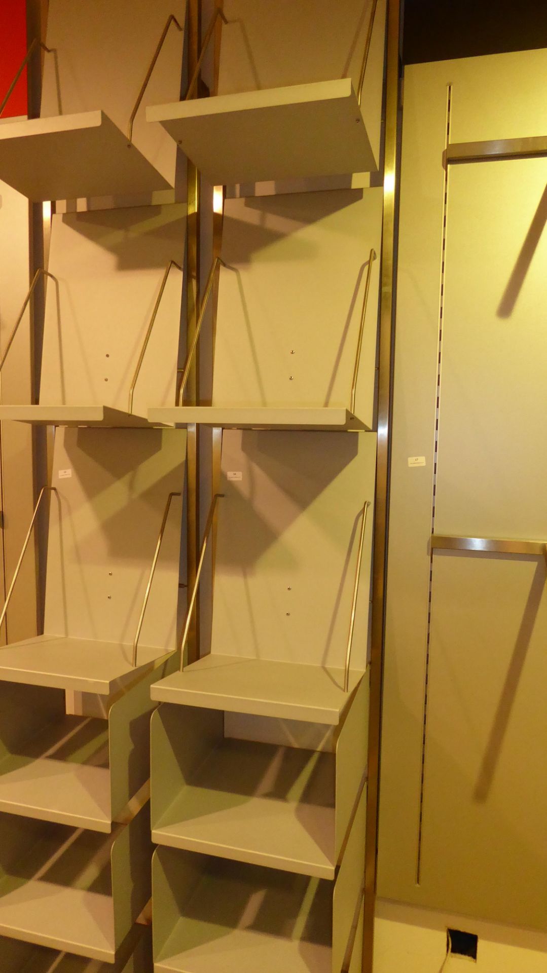 * shop fitting wall system - single - for smaller items - with 3 x pigeon hole sections, 3 x shelf