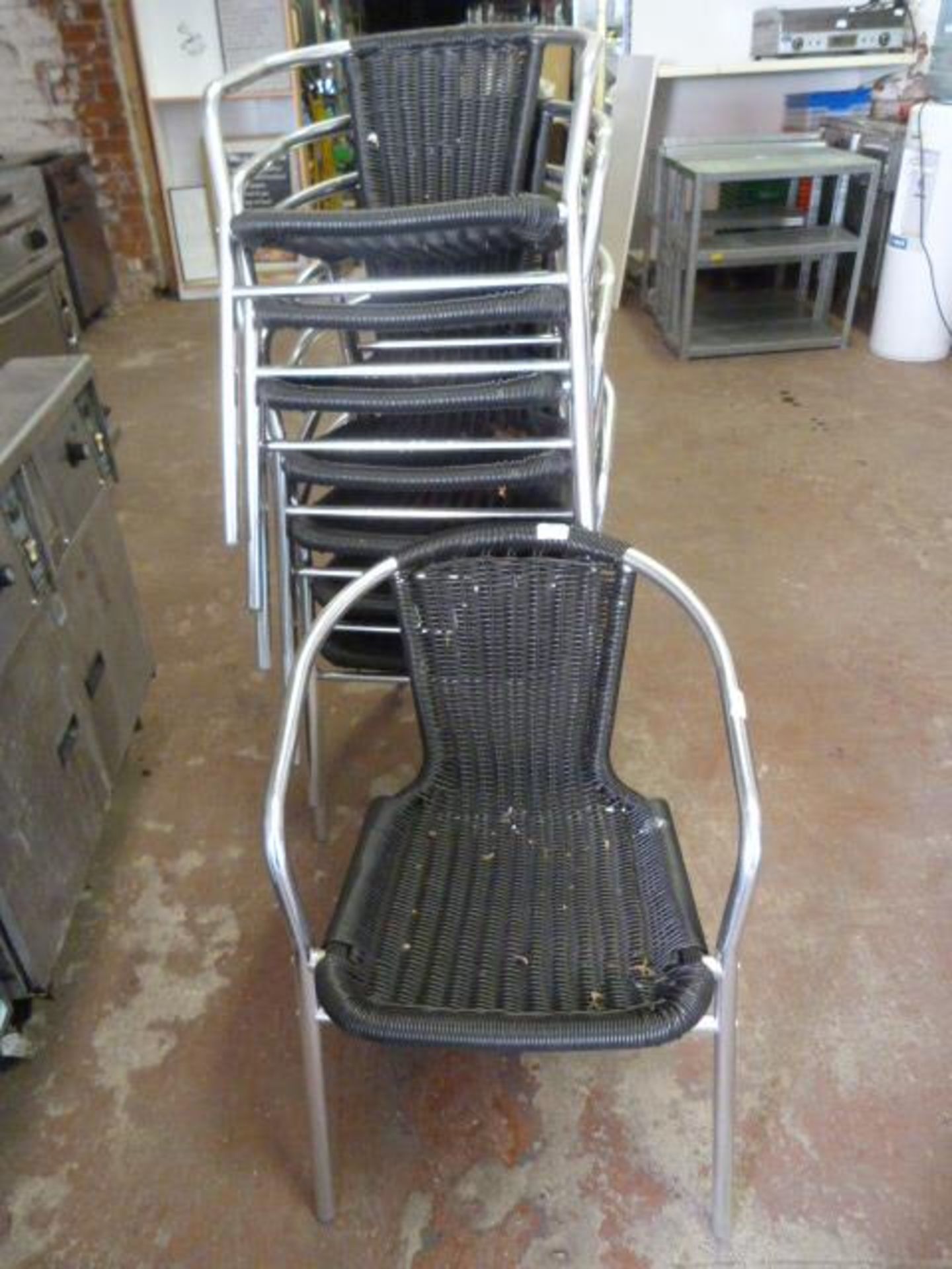 Eight Tubular Framed Stacking Cafe Chairs