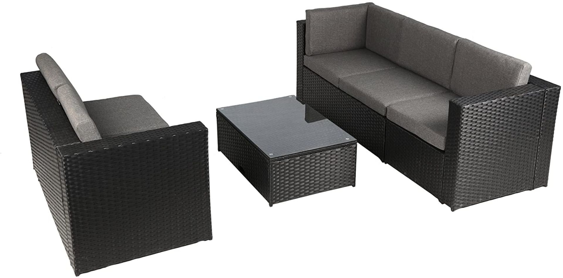 * 3 xBrand New - In Cardboard Boxes - Garden Rattan Furntiure Set. Black Wick with Grey Cushions. - Image 4 of 6