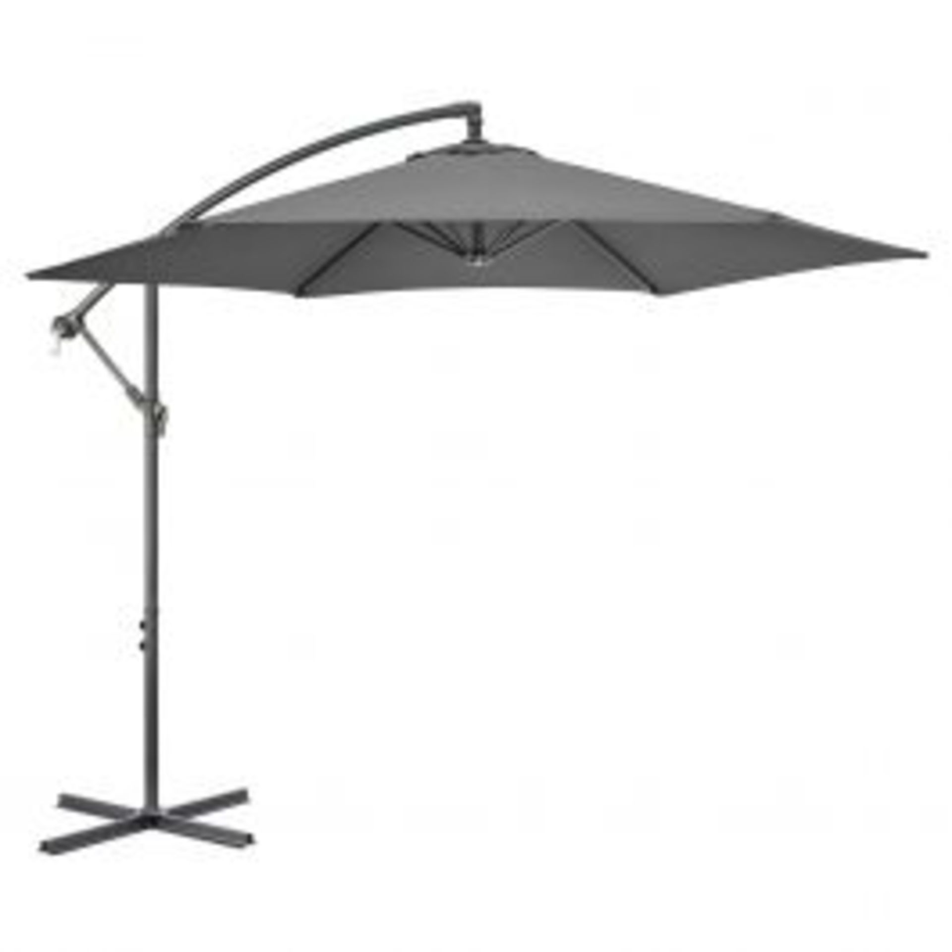 * 5x Grey Banana Umbrella with Parasol Base. Parasol 3m Diameter. Steel Frame. 180g Polyester. Base,