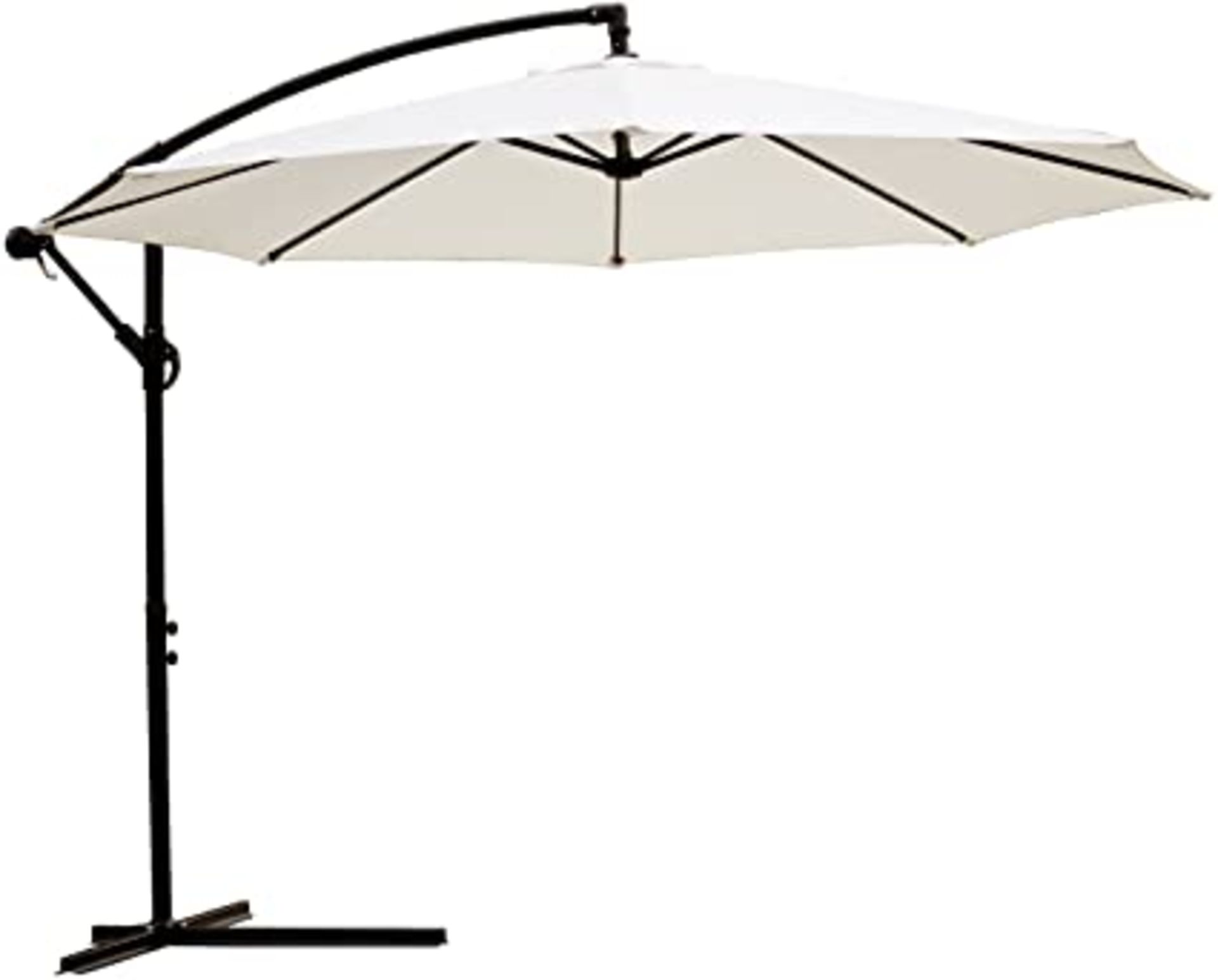* 1x Ivory Banana Umbrella with Parasol Base. Parasol 3m Diameter. Steel Frame. 180g Polyester.