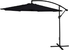 * 5x Black Banana Umbrella with Parasol Base. Parasol 3m Diameter. Steel Frame. 180g Polyester.
