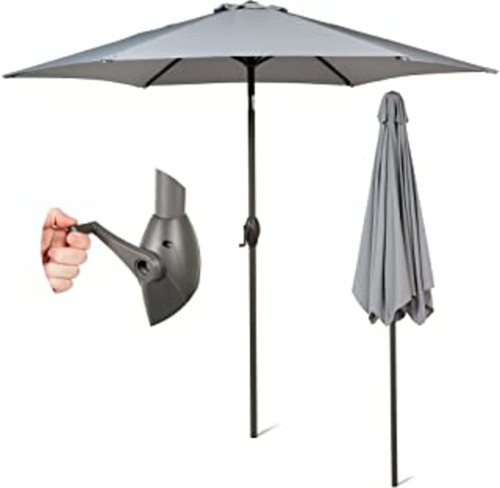 * 1x Grey Middle Pole Umbrella with Parasol Base. Parasol 2.7m Diameter. Steel Frame. 180g