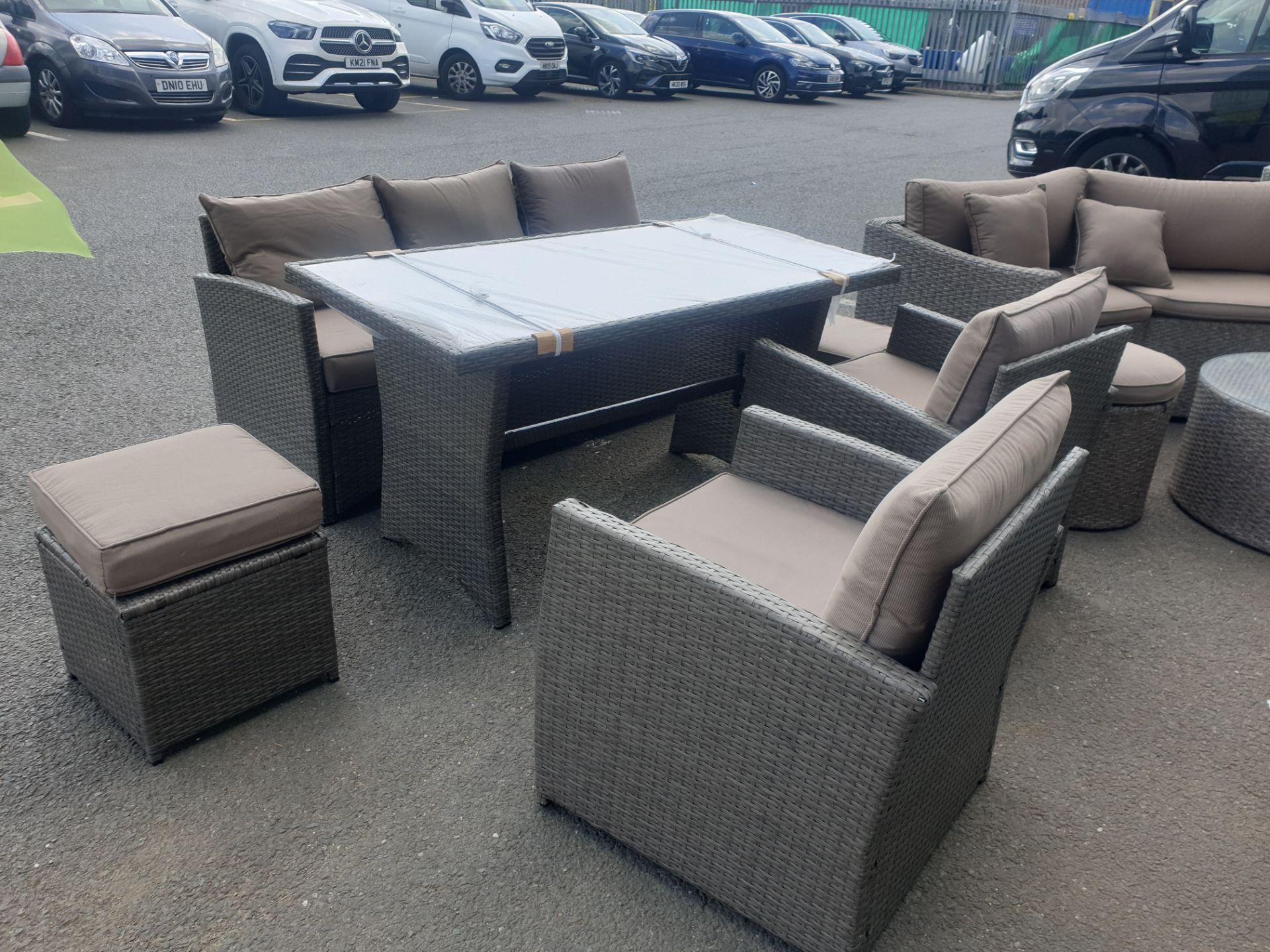 * 3 xBrand New - In Cardboard Boxes - Garden Rattan Furntiure Set. Brown wicker with Brown Cushions. - Image 11 of 11