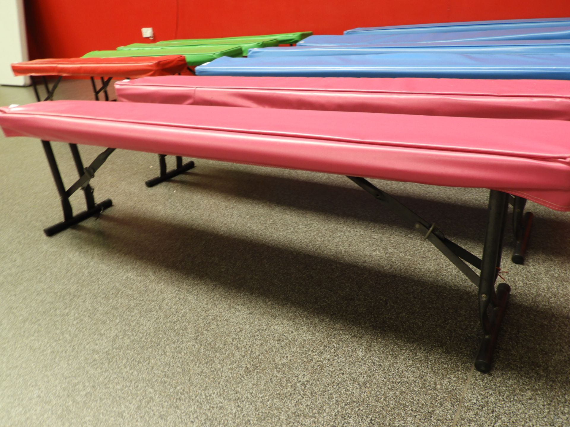 *Bench with Folding Legs and Pink Vinyl Top