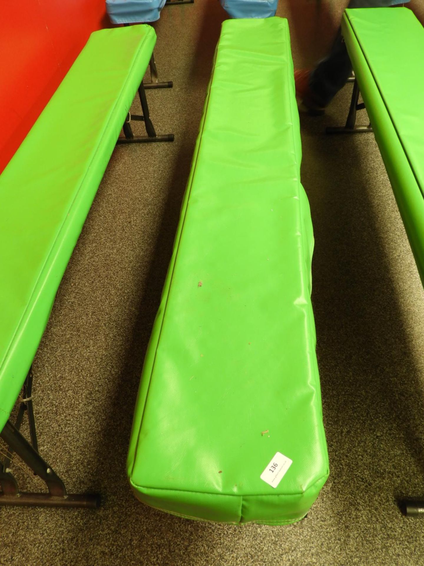 *Bench with Folding Legs and Green Vinyl Top