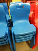 *Eight Blue Plastic Stackable Dining Chairs by Titan