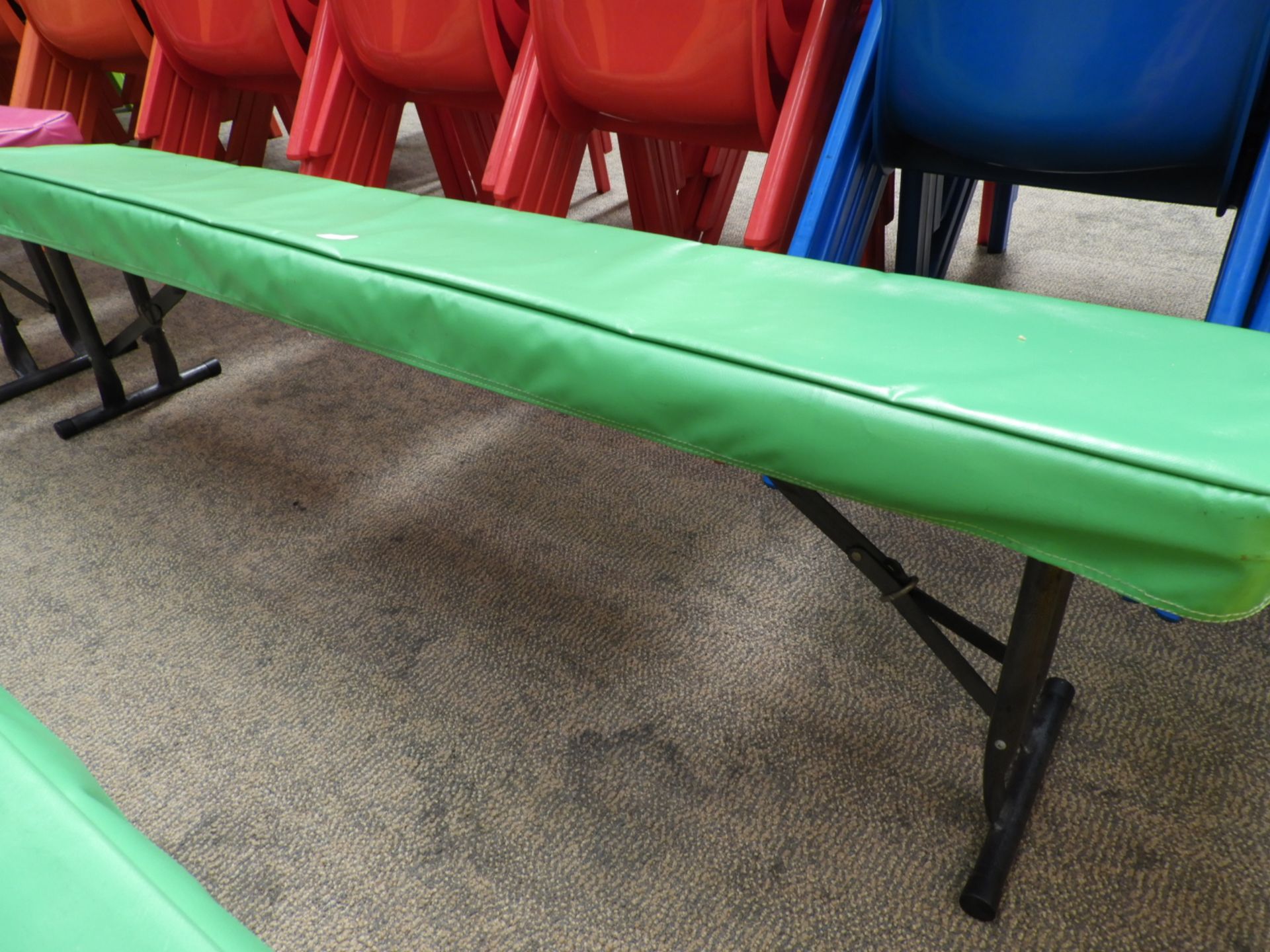*Children's Party Bench with Folding Legs and Green Vinyl Top
