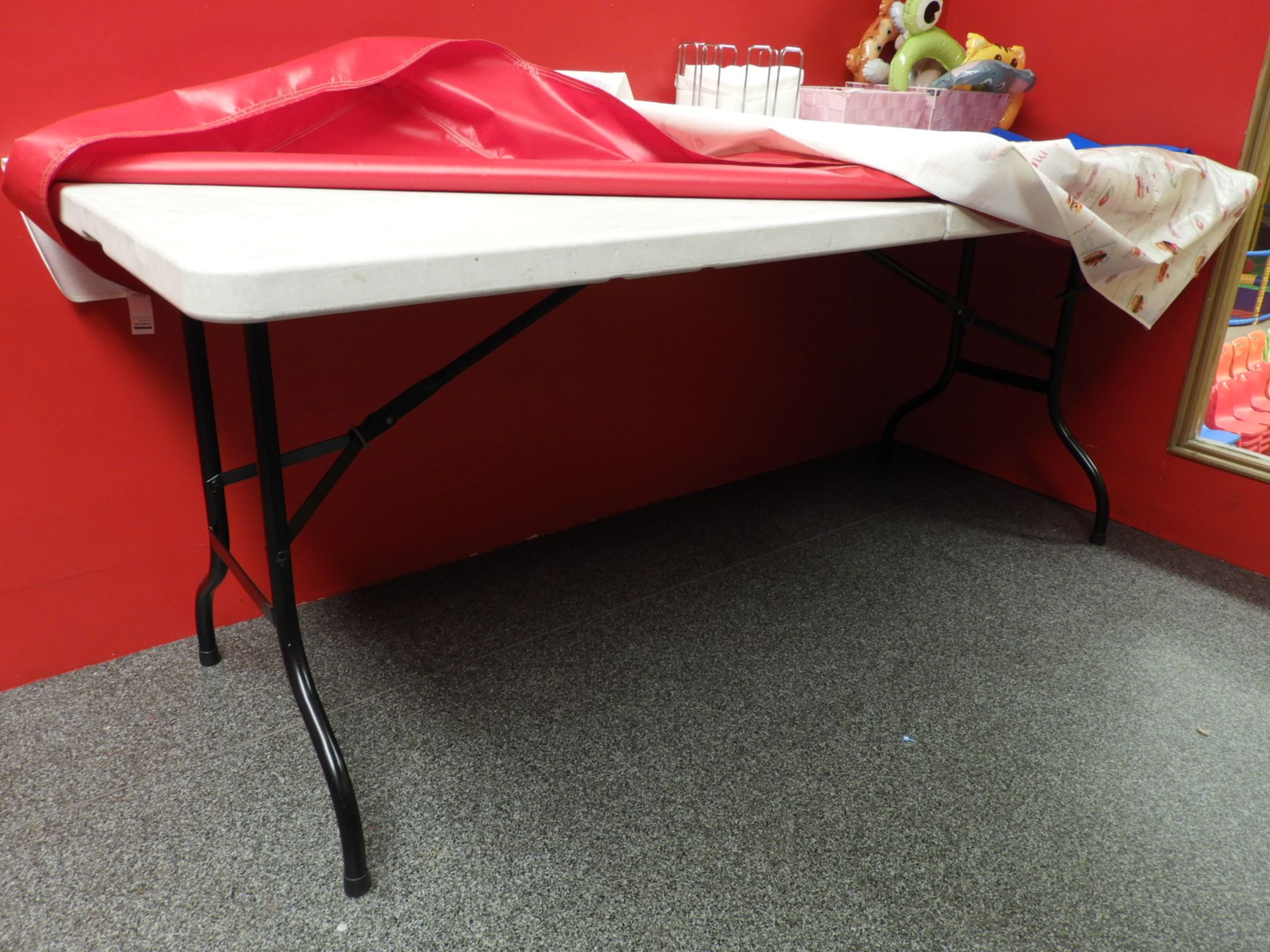 *6ft Folding Table with Red Vinyl Cover