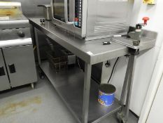 *Stainless Steel Mobile Work Bench with Undershelf, Upstand to Rear, and Commercial Can Opener