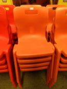 *Eight Orange Plastic Stackable Dining Chairs by Titan