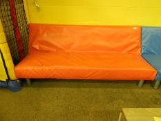 *Three Seat Sofa on Tubular Legs with Orange Vinyl Cover