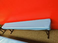 *Bench with Folding Legs and Blue Vinyl Top