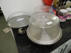 *Three Stainless Steel Cake Stands with Domes