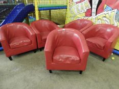 *Five Red Faux Leather Tub Chairs