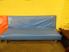 *Three Seat Sofa on Tubular Legs with Blue Vinyl Cover