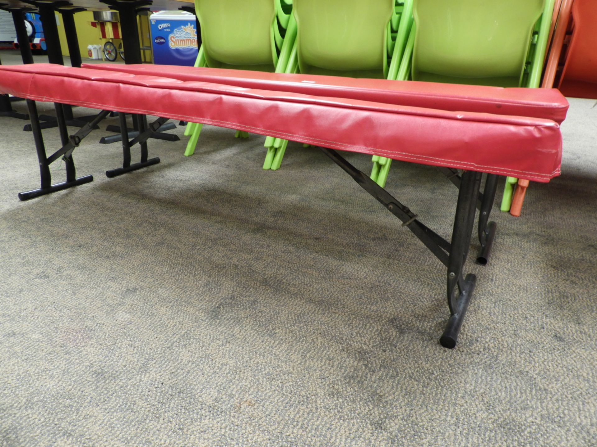 *Children's Party Bench with Folding Legs and Red Vinyl Top