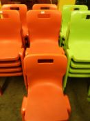 *Nine Orange Plastic Stackable Dining Chairs by Titan