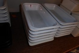 * 12 white rectangular cermic salad display pots by Emile Henry 320 x 180 x 65