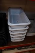 * 6 white ceramic rectangular salad display pots by Emile Henry 320 x 180 x 100