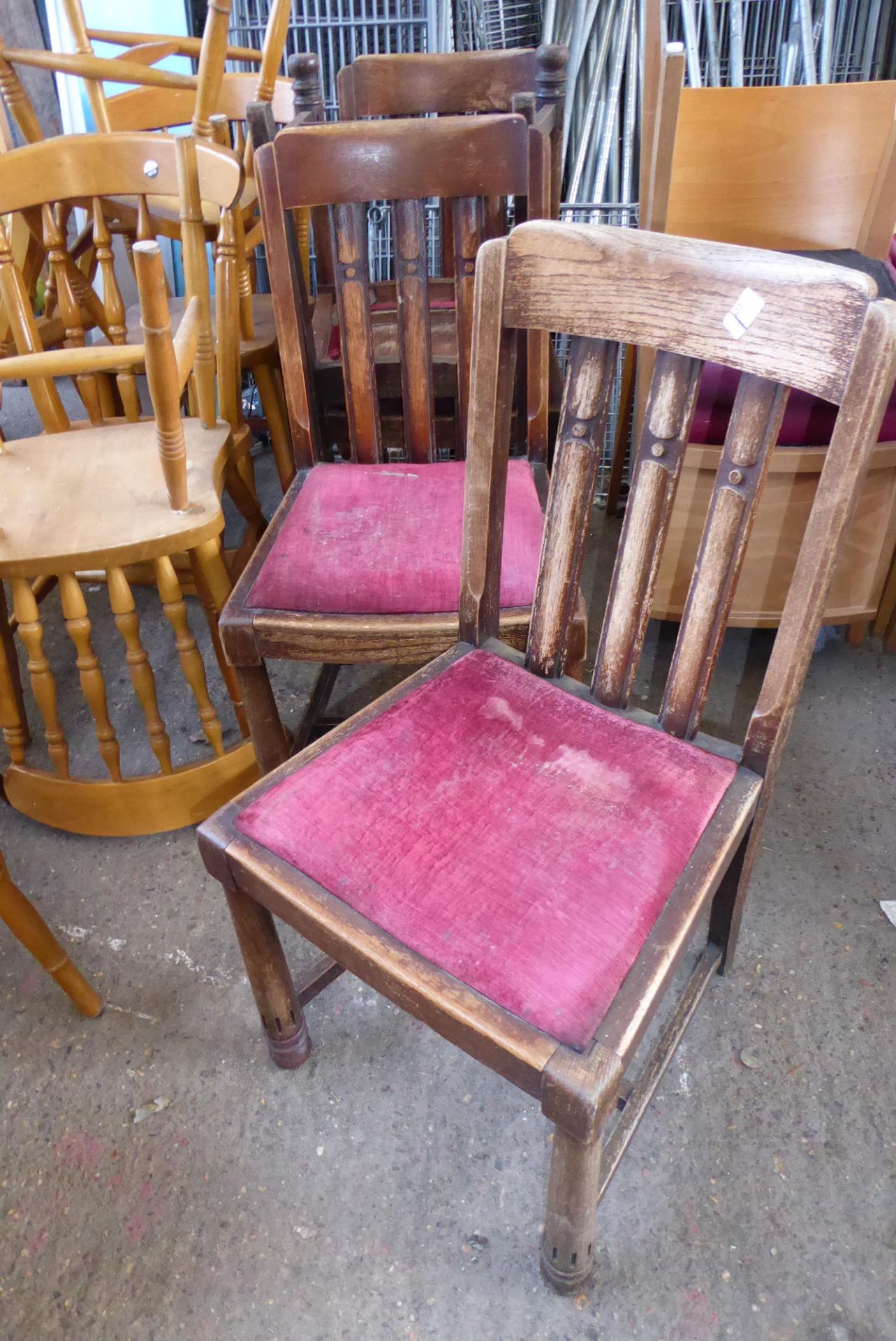 * Set of 4 old fashioned oak dining chairs original condition