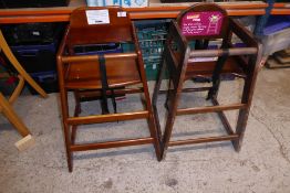 * Pair of dark wood kiddies highchairs