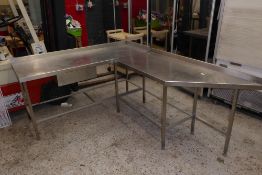 * Large 2 part corner stainless steel bench with drawer and upstand 1800 x 2300 x 900