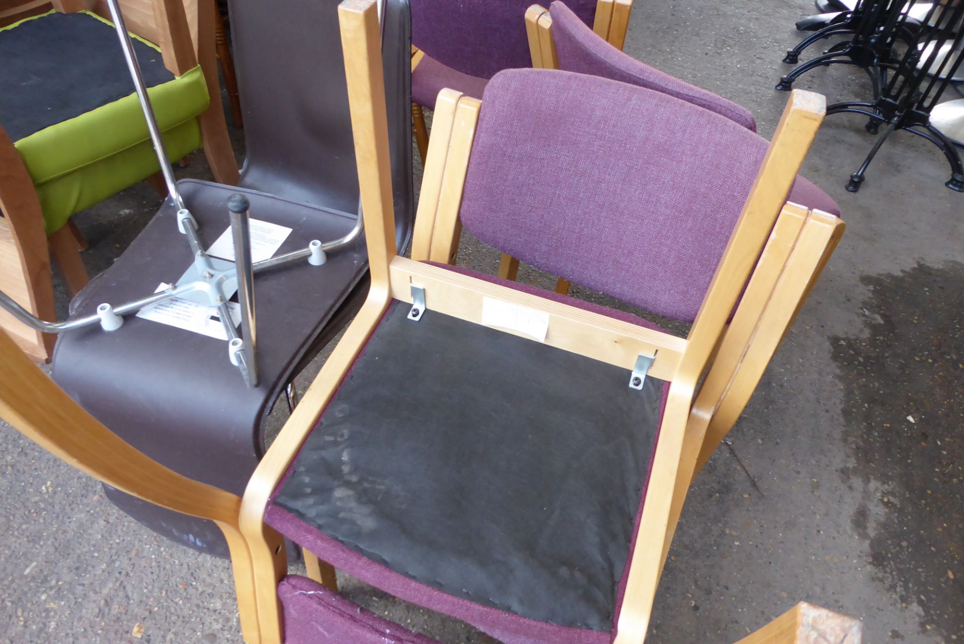 * 4 purple upholstered chairs + 2 brown leatherette stacking chairs - Image 2 of 2