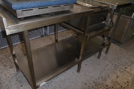 * Stainless steel table with drop-down central section and angled end 1900 x 700 x 900