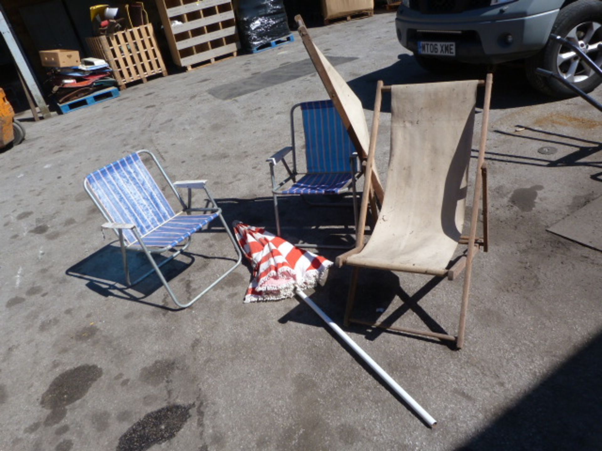 Parasol and Four Deck Chairs