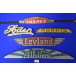 Five Vintage Lorry Nameplates; Foden, Thames, Leyland, Albion and Morris