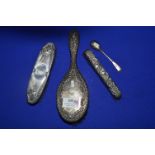 Hallmarked Sterling Silver Brush Set and a Teaspoon