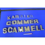 Three Sets of Lorry Chrome Letters; Scammell, Commer, and Karrier