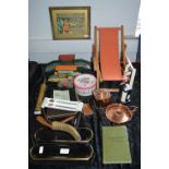 Collectible Items; Dolls, Deckchair, Air Thermometer, Brass Valve, Toy Railway Stations, etc.