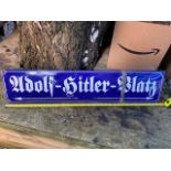 Original Concave WW2 Souvenir Enamel Street Sign "Adolf Hitler Platz" 90x20cm