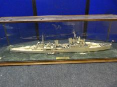 Scale Model of HMS Sheffield (WW2) in Glass Case - Case Measures Approx - 108 x 32 x 33cm