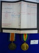 WWI Medal Pair with Photocopy of Certificate to Corporal Hollis Edmunds Army Veterinary Corps
