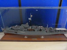 Scale Model of HMS Amethyst - Case Measures 98 x 18 x 45.5cm Approx