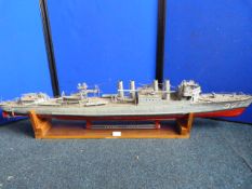 Scale Metal Model of HMS Preston Complete with Motor - Some Damage to Mast & Rigging 125cm Approx