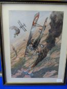 Original Watercolour of WW1 Dogfight by JD Carrick.55. 33 x 41cm