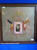 Framed Embroidery Souvenir of Egypt 1916-1917 ~51.5x53.5cm (damage to bottom of frame)