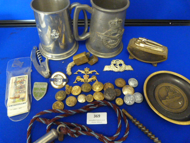 Misc Lot Including Pewter RAF Tankards, Buttons, Badges, Whistle, Lighters etc