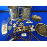 Misc Lot Including Pewter RAF Tankards, Buttons, Badges, Whistle, Lighters etc