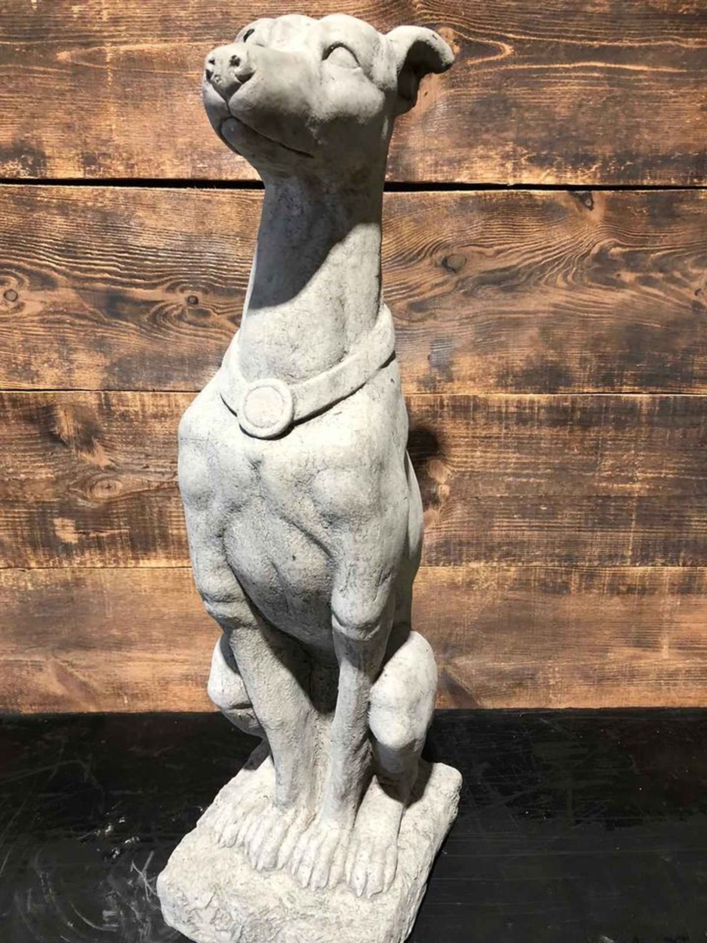 * Large Stone Greyhound sitting on a plinth - Image 3 of 3