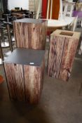 * set of 3 rustic wooden effect display plinths. 400w x 400d x 900,750,620h