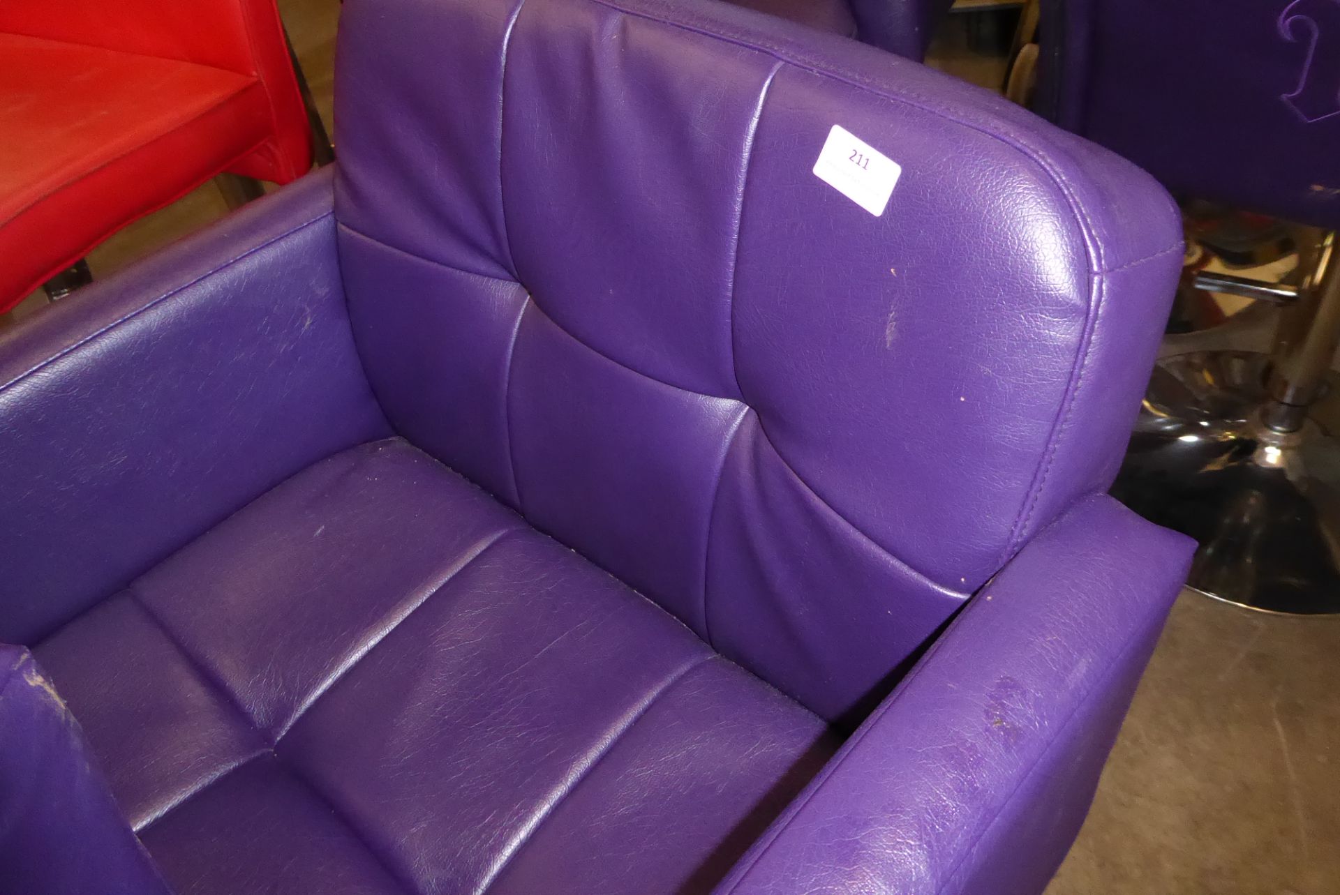* deep purple leatherette beauticians chairs with footrest and chrome base