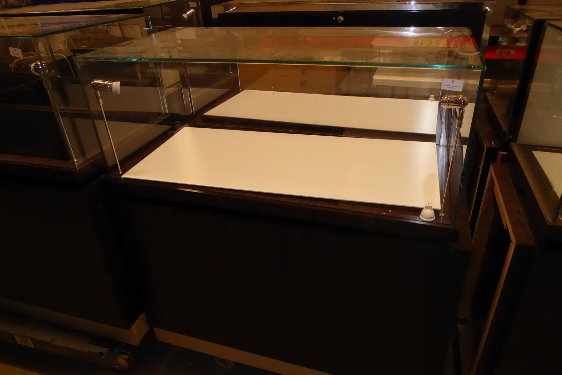 * Glazed illuminated display case storage drawers beneath led lighting 1000 x 500 x 1100 locking - Image 4 of 6