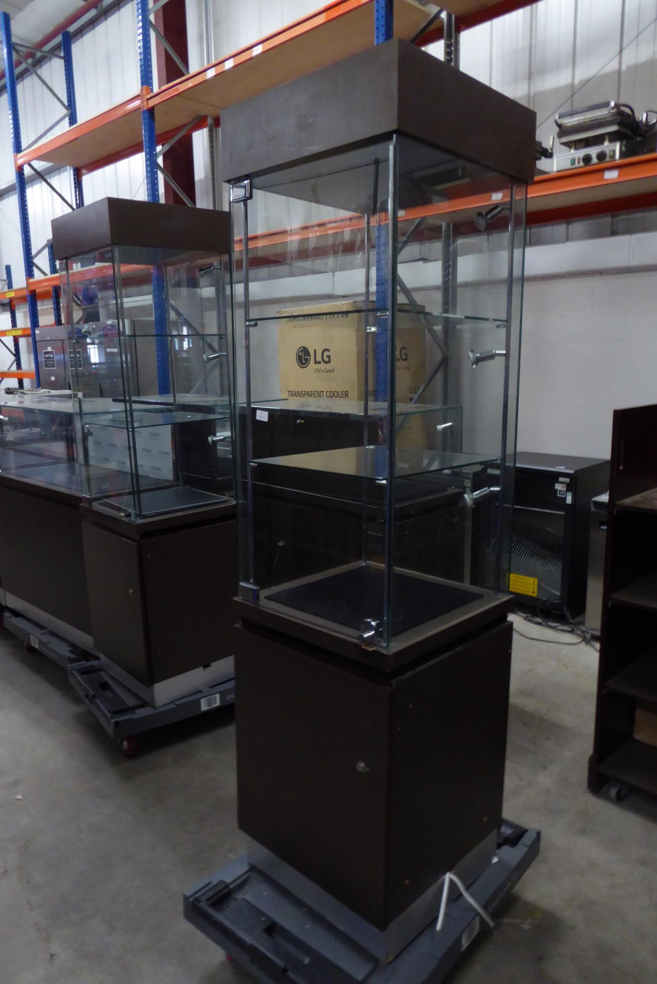 * Tall illuminated glass display cabinet 500 x 500 x 1900 locking with storage beneath and led - Image 2 of 5